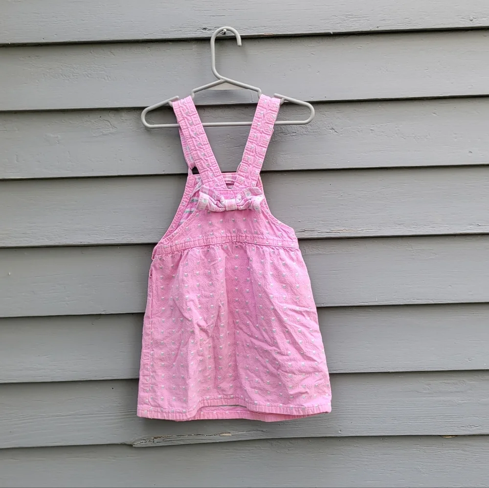Vintage 90s Osh Kosh B'Gosh White Pink Cotton Check Floral Overalls Shirt Set 4T